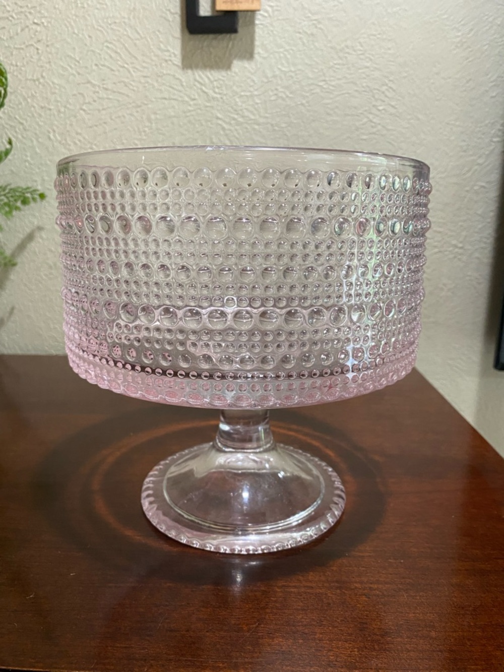 Pink Beaded Glass Pedestal Trifle Bowl